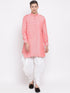 Vastramay Men's Red Cotton Blend Kurta and Dhoti Set
